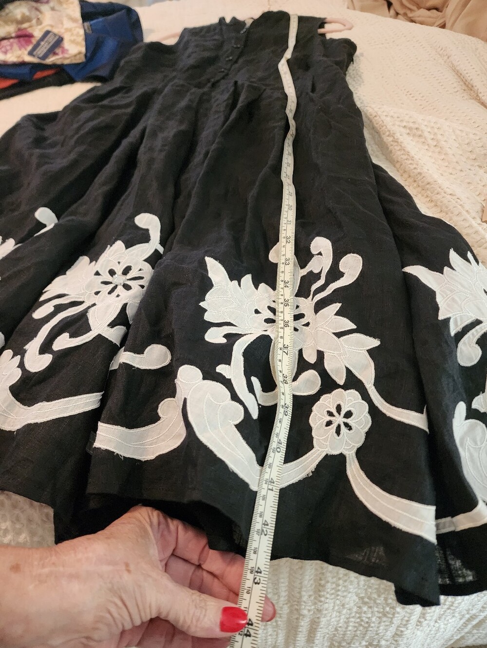 Peter Nygard Black White Floral Border 100% Linen Sleeveless Midi Dress Sz 12 - Picture 12 of 12